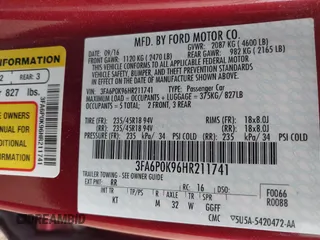 2017 Ford Fusion Titanium with VIN 3FA6P0K96HR211741, listed as a IAAI auction lot 41913350 with 51,707 mi miles. Bid and sale history available at carsss.com. Image 9.