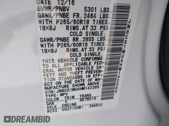 2017 Infiniti QX70 z VIN JN8CS1MU4HM142385, wystawiony jako IAAI lot #41774588 z przebiegiem 80 015 mil mil oraz . Historia ofert i sprzedaży dostępna na DreamBid. Obrazek 9.