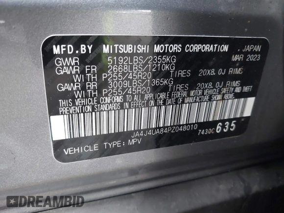 2023 Mitsubishi Outlander SE with VIN JA4J4UA84PZ048010, listed as a IAAI auction lot 41672544 with 23,781 mi miles. Bid and sale history available at carsss.com. Image 9.