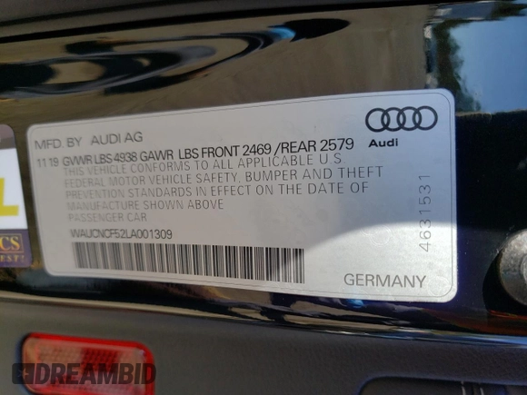 2020 Audi A5 Sportback Premium Plus with VIN WAUCNCF52LA001309, listed as a Copart auction lot 73053982 with 21,253 mi miles. Bid and sale history available at carsss.com. Image 12.