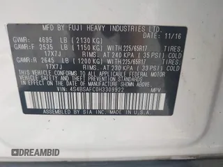 2017 Subaru Outback Premium с VIN 4S4BSAFC0H3309922, выставлен на аукционе IAAI как лот 42709072 с пробегом 102 180 миль миль и . История ставок и продаж доступна на DreamBid. Изображение 9.