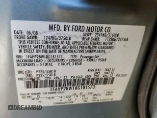 2008 Ford Taurus Limited with VIN 1FAHP28W18G181573, listed as a Copart auction lot 81151384 with 215,363 mi miles and Salvage Title. Bid and sale history available at carsss.com. Image 12.