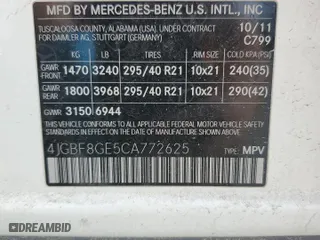 2012 Mercedes-Benz GL-Class GL 550 with VIN 4JGBF8GE5CA772625, listed as a Copart auction lot 51594395 with 218,271 mi miles and Salvage Title. Bid and sale history available at carsss.com. Image 14.