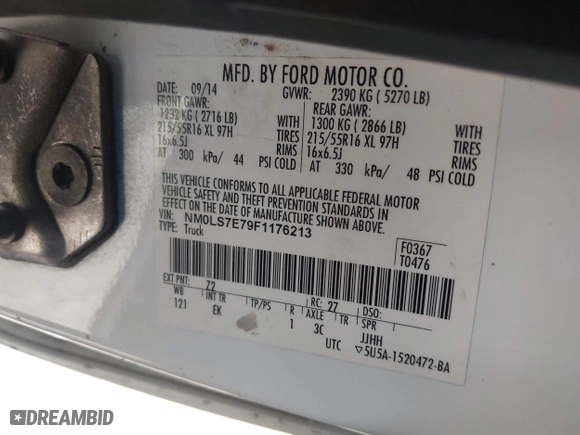 2015 Ford Transit Connect XL with VIN NM0LS7E79F1176213, listed as a IAAI auction lot 41899394 with 217,600 mi miles. Bid and sale history available at carsss.com. Image 9.
