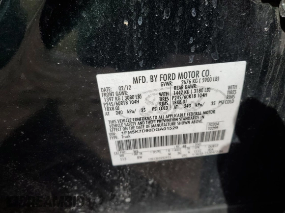 2013 Ford Explorer XLT with VIN 1FM5K7D90DGA01529, listed as a Copart auction lot 50416475 with 110,760 mi miles and Salvage Title. Bid and sale history available at carsss.com. Image 15.