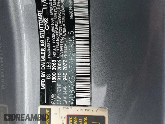 2010 Mercedes-Benz SLK with VIN WDBWK5JA7AF228325, listed as a Copart auction lot 55966235 with 41,728 mi miles and Salvage title. Bid and sale history available at DreamBid. Image 12.