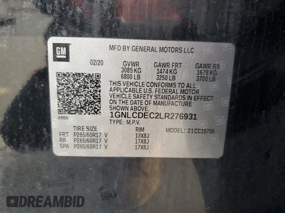 2020 Chevrolet Tahoe Commercial z VIN 1GNLCDEC2LR276931, wystawiony jako Copart lot #49162165 z przebiegiem 139 891 mil mil oraz Szkoda całkowita • Salvage title. Historia ofert i sprzedaży dostępna na DreamBid. Obrazek 13.