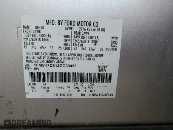 2018 Ford Explorer XLT z VIN 1FM5K7D81JGC69458, wystawiony jako Copart lot #54015705 z przebiegiem 169 783 mil mil oraz Szkoda całkowita • Salvage title. Historia ofert i sprzedaży dostępna na DreamBid. Obrazek 13.