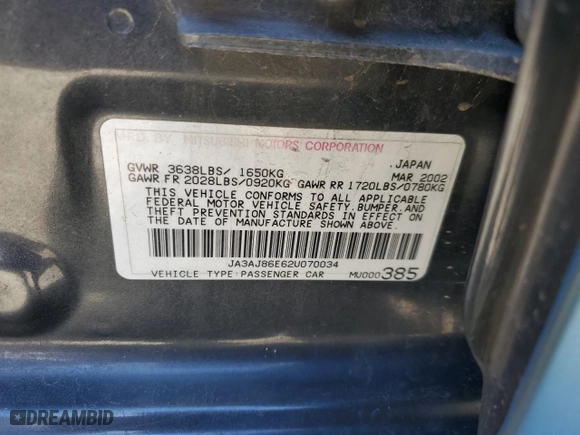 2002 Mitsubishi Lancer OZ-Rally with VIN JA3AJ86E62U070034, listed as a Copart auction lot 86914144 with 180,675 mi miles and Salvage Title. Bid and sale history available at carsss.com. Image 12.