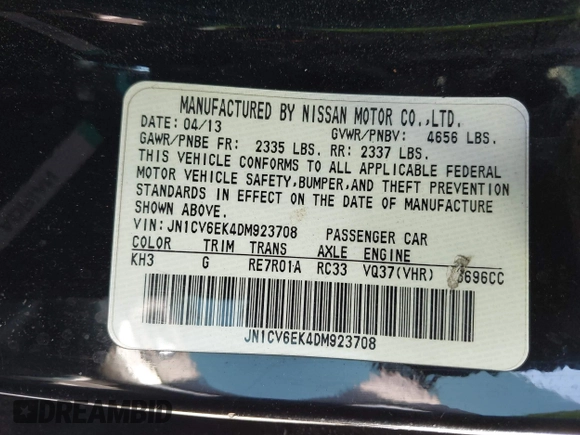 2013 Infiniti G37 IPL with VIN JN1CV6EK4DM923708, listed as a IAAI auction lot 41979485 with 189,976 mi miles. Bid and sale history available at carsss.com. Image 9.