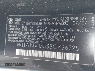 2008 BMW 5 Series 528xi with VIN WBANV13538CZ56228, listed as a IAAI auction lot 41842631 with 92,806 mi miles. Bid and sale history available at carsss.com. Image 9.