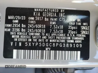 2023 Kia Telluride SX Prestige X-Pro z VIN 5XYP5DGC8PG389109, wystawiony jako Copart lot #45117445 z przebiegiem 65 110 mil mil oraz Szkoda całkowita • Salvage title. Historia ofert i sprzedaży dostępna na DreamBid. Obrazek 15.