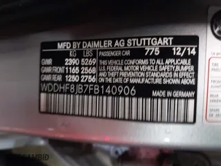 2015 Mercedes-Benz E-Class E 350 Luxury with VIN WDDHF8JB7FB140906, listed as a IAAI auction lot 41616225 with 137,859 mi miles. Bid and sale history available at carsss.com. Image 9.