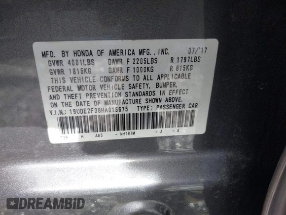 2017 Acura ILX with VIN 19UDE2F38HA015675, listed as a IAAI auction lot 41579329 with 93,539 mi miles. Bid and sale history available at carsss.com. Image 9.