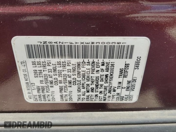 2014 Nissan Murano with VIN JN8AZ1FYXEW300361, listed as a Copart auction lot 55033215 with Not Provided miles and Clean Title. Bid and sale history available at carsss.com. Image 13.