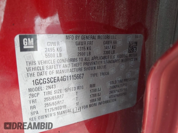 2016 Chevrolet Colorado 2WD LT with VIN 1GCGSCEA4G1115667, listed as a IAAI auction lot 42498064 with Not provided miles and . Bid and sale history available at DreamBid. Image 9.