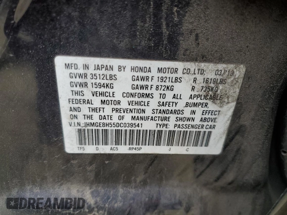 2013 Honda Fit Sport with VIN JHMGE8H55DC039541, listed as a Copart auction lot 52315935 with 93,768 mi miles and Clean Title. Bid and sale history available at carsss.com. Image 12.