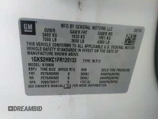 2015 GMC Yukon XL SLT with VIN 1GKS2HKC1FR120133, listed as a IAAI auction lot 39693190 with 211,652 mi miles. Bid and sale history available at carsss.com. Image 9.