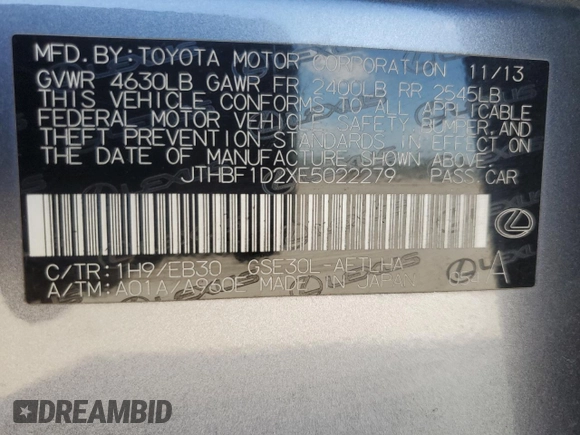 2014 Lexus IS 250 z VIN JTHBF1D2XE5022279, wystawiony jako Copart lot #61066945 z przebiegiem 204 335 mil mil oraz Szkoda całkowita • Salvage title. Historia ofert i sprzedaży dostępna na DreamBid. Obrazek 12.