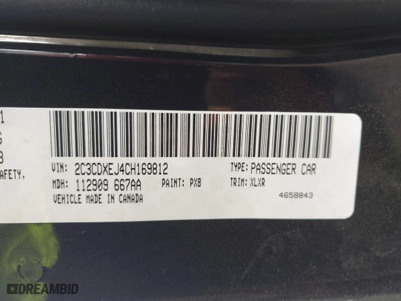 2012 Dodge Charger SRT8 with VIN 2C3CDXEJ4CH169812, listed as a IAAI auction lot 41780652 with 172,728 mi miles. Bid and sale history available at carsss.com. Image 9.