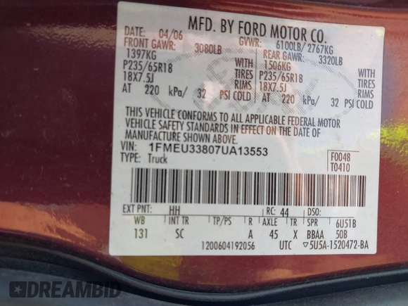 2007 Ford Explorer Sport Trac Limited with VIN 1FMEU33807UA13553, listed as a IAAI auction lot 42737889 with 106,430 mi miles and . Bid and sale history available at DreamBid. Image 9.