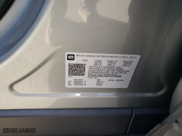 2024 Chevrolet Equinox RS with VIN 3GNAXMEG8RS235949, listed as a Copart auction lot 76838814 with 2,170 mi miles and Salvage Title. Bid and sale history available at carsss.com. Image 13.