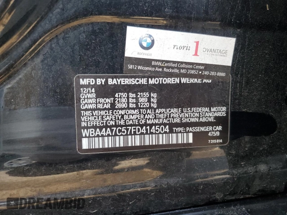 2015 BMW 4 Series 428i xDrive z VIN WBA4A7C57FD414504, wystawiony jako Copart lot #56127515 z przebiegiem 176 660 mil mil oraz Czysty tytuł • Clean title. Historia ofert i sprzedaży dostępna na DreamBid. Obrazek 12.