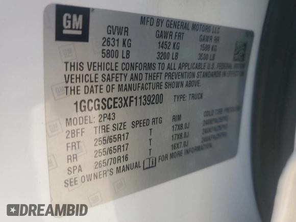 2015 Chevrolet Colorado 2WD Z71 with VIN 1GCGSCE3XF1139200, listed as a Copart auction lot 86397434 with 67,225 mi miles and Salvage title. Bid and sale history available at DreamBid. Image 13.