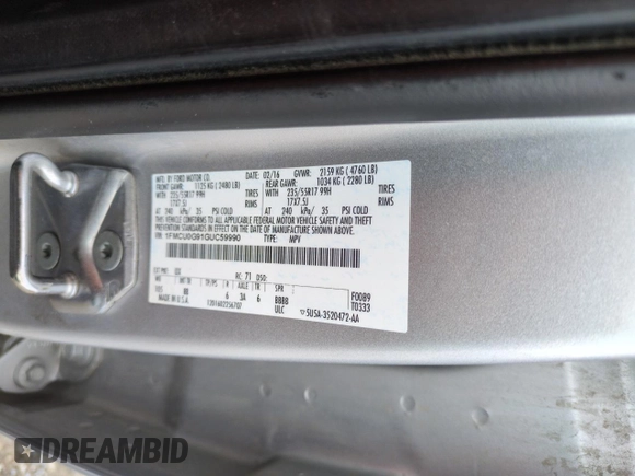 2016 Ford Escape SE z VIN 1FMCU0G91GUC59990, wystawiony jako Copart lot #56956395 z przebiegiem 112 706 mil mil oraz Szkoda całkowita • Salvage title. Historia ofert i sprzedaży dostępna na DreamBid. Obrazek 14.