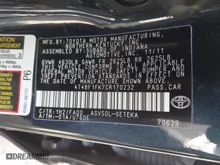 2012 Toyota Camry L with VIN 4T4BF1FK7CR170232, listed as a IAAI auction lot 41825981 with 224,154 mi miles. Bid and sale history available at carsss.com. Image 9.