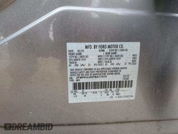 2023 Ford Edge SEL z VIN 2FMPK4J95PBA17670, wystawiony jako Copart lot #53690135 z przebiegiem 44 056 mil mil oraz Szkoda całkowita • Salvage title. Historia ofert i sprzedaży dostępna na DreamBid. Obrazek 13.