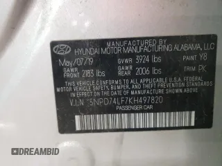 2019 Hyundai Elantra SE with VIN 5NPD74LF7KH497820, listed as a Copart auction lot 52046905 with 217,706 mi miles and Clean Title. Bid and sale history available at DreamBid. Image 12.