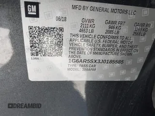 2018 Cadillac CTS Luxury RWD with VIN 1G6AR5SX3J0185585, listed as a IAAI auction lot 41673223 with 42,507 mi miles and . Bid and sale history available at DreamBid. Image 9.