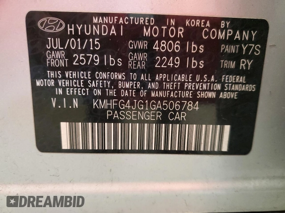 2016 Hyundai Azera с VIN KMHFG4JG1GA506784, выставлен на аукционе Copart как лот 84911744 с пробегом 88 057 миль миль и Списание • Salvage title. История ставок и продаж доступна на DreamBid. Изображение 12.