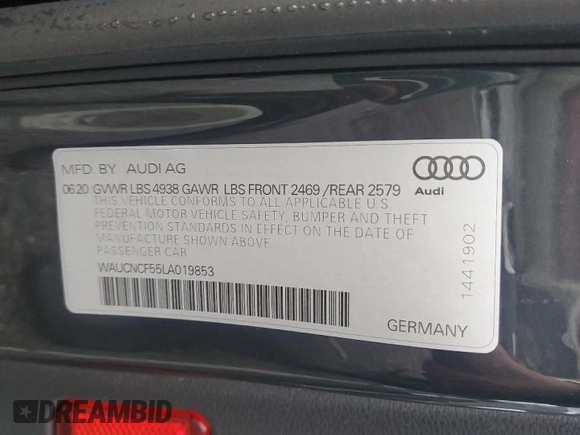 2020 Audi A5 Sportback Premium Plus with VIN WAUCNCF55LA019853, listed as a Copart auction lot 80907423 with 30,866 mi miles. Bid and sale history available at carsss.com. Image 12.