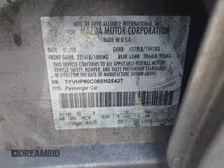 2008 Mazda 6 i Sport VE with VIN 1YVHP80C085M25427, listed as a IAAI auction lot 41991473 with 185,192 mi miles. Bid and sale history available at carsss.com. Image 9.