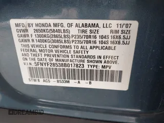 2008 Honda Pilot EX-L with VIN 5FNYF28538B017823, listed as a IAAI auction lot 42157448 with 128,167 mi miles and . Bid and sale history available at DreamBid. Image 9.