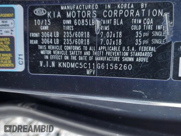 2016 Kia Sedona SX with VIN KNDMC5C11G6156260, listed as a Copart auction lot 42735255 with 112,350 mi miles and Clean Title. Bid and sale history available at carsss.com. Image 15.