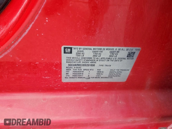 2014 Chevrolet Silverado 1500 LT with VIN 3GCUKREC2EG291896, listed as a Copart auction lot 46988045 with 143,810 mi miles and Salvage Title. Bid and sale history available at DreamBid. Image 14.
