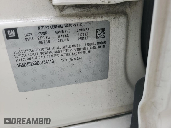 2013 Cadillac CTS Performance z VIN 1G6DJ5E38D0154110, wystawiony jako Copart lot #54752175 z przebiegiem 251 888 mil mil oraz Szkoda całkowita • Salvage title. Historia ofert i sprzedaży dostępna na DreamBid. Obrazek 12.