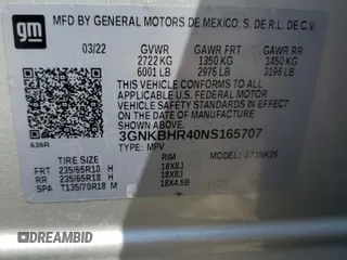 2022 Chevrolet Blazer LT with VIN 3GNKBHR40NS165707, listed as a Copart auction lot 56147245 with Not provided miles and Salvage title. Bid and sale history available at DreamBid. Image 13.