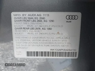 2014 Audi SQ5 Premium Plus with VIN WA1CGAFP2EA064720, listed as a IAAI auction lot 42560937 with 125,810 mi miles and . Bid and sale history available at DreamBid. Image 9.