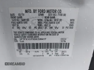 2013 Ford F-150 XL with VIN 1FTFX1CF5DKE26417, listed as a IAAI auction lot 41771173 with 198,632 mi miles. Bid and sale history available at carsss.com. Image 9.