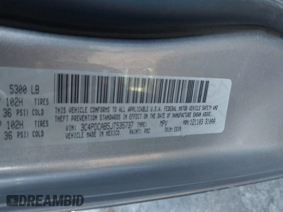 2018 Dodge Journey SE with VIN 3C4PDCAB5JT535737, listed as a IAAI auction lot 41482966 with 97,001 mi miles. Bid and sale history available at carsss.com. Image 9.