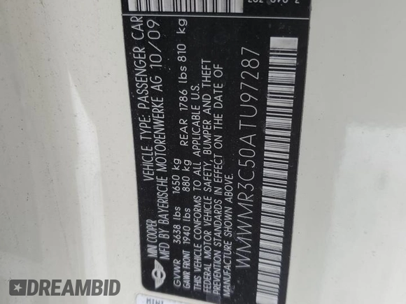 2010 MINI Convertible with VIN WMWMR3C50ATU97287, listed as a Copart auction lot 89116615 with 120,323 mi miles and Salvage Title. Bid and sale history available at DreamBid. Image 12.