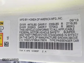 2019 Honda Accord Sedan Sport 1.5T with VIN 1HGCV1F39KA175674, listed as a IAAI auction lot 41783002 with 76,076 mi miles. Bid and sale history available at carsss.com. Image 9.