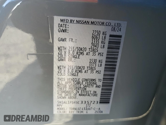 2025 Infiniti QX60 Luxe с VIN 5N1AL1FS4SC335723, выставлен на аукционе Copart как лот 41421615 с пробегом 1 125 миль миль и Списание • Salvage title. История ставок и продаж доступна на DreamBid. Изображение 13.