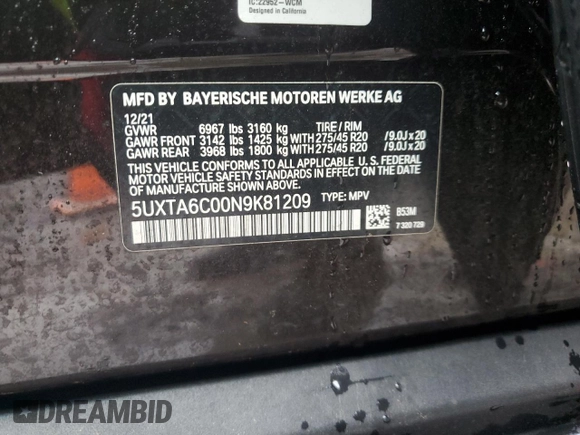 2022 BMW X5 xDrive45e with VIN 5UXTA6C00N9K81209, listed as a Copart auction lot 69284222 with Not Provided miles. Bid and sale history available at carsss.com. Image 16.