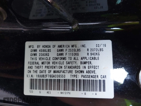 2016 Acura TLX Advance with VIN 19UUB2F76GA006550, listed as a IAAI auction lot 42235885 with 97,182 mi miles and . Bid and sale history available at DreamBid. Image 9.
