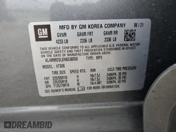 2022 Buick Encore GX Select z VIN KL4MMDSL8NB036058, wystawiony jako Copart lot #50699055 z przebiegiem 55 745 mil mil oraz Szkoda całkowita • Salvage title. Historia ofert i sprzedaży dostępna na DreamBid. Obrazek 13.